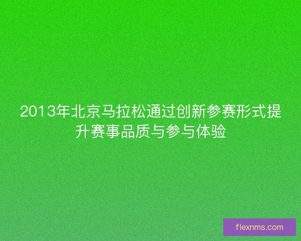 2013年北京马拉松通过创新参赛形式提升赛事品质与参与体验